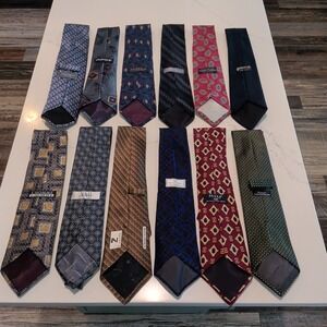 Lot Of 12 Multicolor/Patterns Various Designers Silk Ties